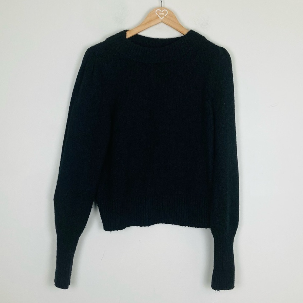 Maeve Anthropologie black mock neck puff sleeve sweater size Large.